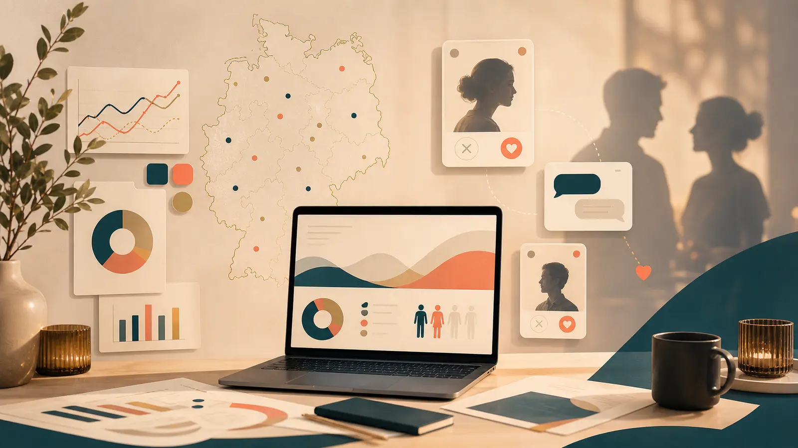 Datenorientierte Infografik zu Online-Dating-Statistiken in Deutschland